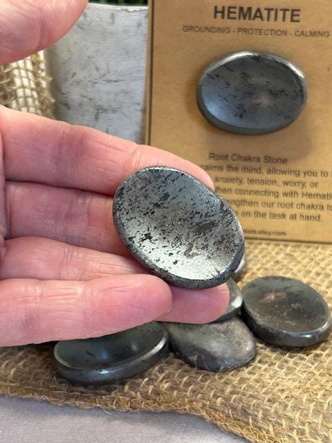 Natural Crystal Worry Stone , Hematite Thumb Stone ,Root Chakra , Palm Stone, Pocket Stone Gift , Smooth Gemstone, Gifts for Friends Him Her