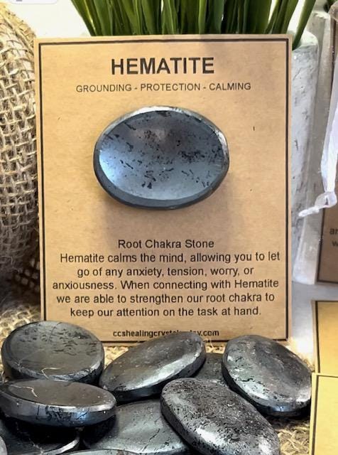 Natural Crystal Worry Stone , Hematite Thumb Stone ,Root Chakra , Palm Stone, Pocket Stone Gift , Smooth Gemstone, Gifts for Friends Him Her