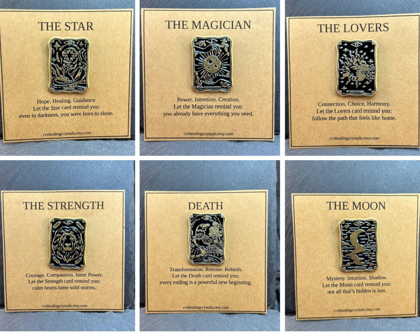 Tarot Card Enamel Pin with Tarot Meaning Card Lapel Pin The Magician, The Lovers, Strength & More Spiritual Gift for Tarot Lovers Tarot Pin