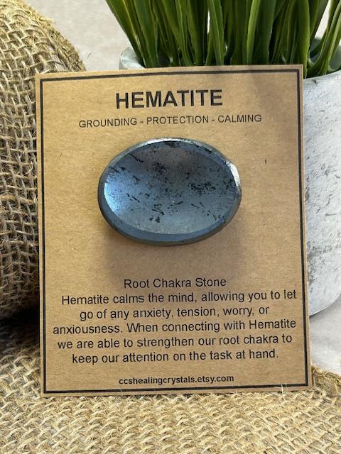 Natural Crystal Worry Stone , Hematite Thumb Stone ,Root Chakra , Palm Stone, Pocket Stone Gift , Smooth Gemstone, Gifts for Friends Him Her