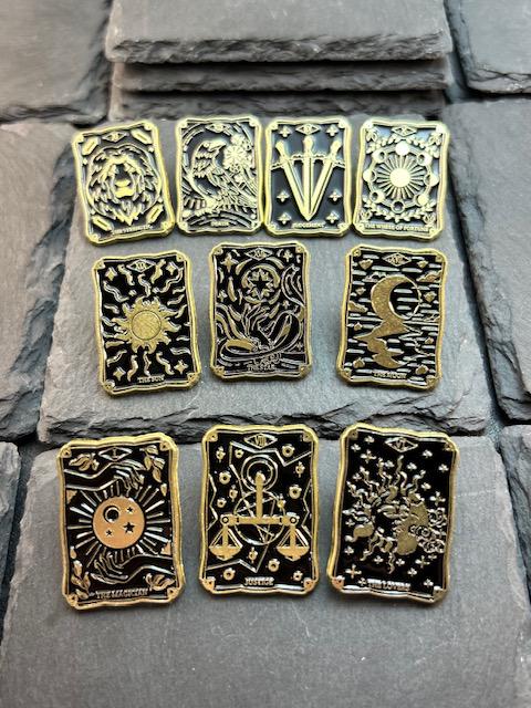 Tarot Card Enamel Pin with Tarot Meaning Card Lapel Pin The Magician, The Lovers, Strength & More Spiritual Gift for Tarot Lovers Tarot Pin