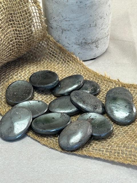 Natural Crystal Worry Stone , Hematite Thumb Stone ,Root Chakra , Palm Stone, Pocket Stone Gift , Smooth Gemstone, Gifts for Friends Him Her