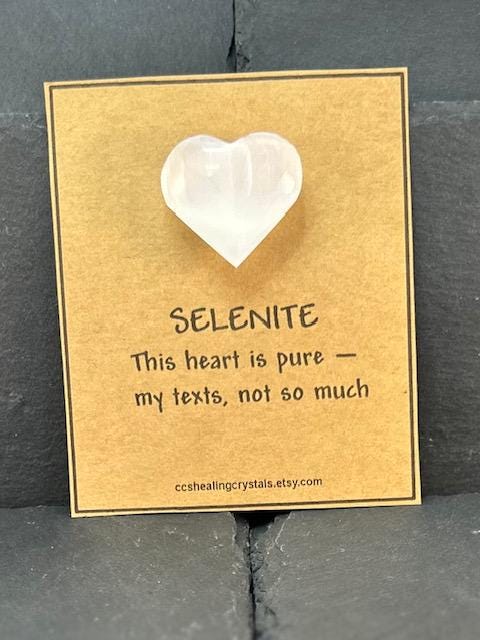 Funny Spiritual Gift Selenite Heart Crystal Energy Cleansing Crystal Heart Protection  Healing Crystal Gift for Friends Cute Healing Crystal