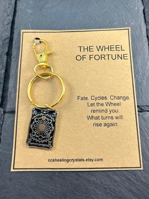 Tarot Card Keychain with Gift Card The Sun, Moon, Star, Death Card & More Gold Finish  Inspirational Tarot Gift , Purse Charm Backpack Charm