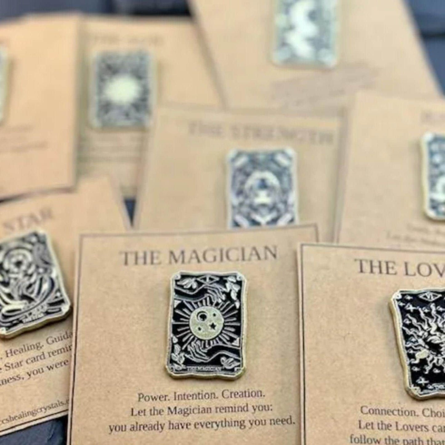 Tarot Card Enamel Pin with Tarot Meaning Card Lapel Pin The Magician, The Lovers, Strength & More Spiritual Gift for Tarot Lovers Tarot Pin