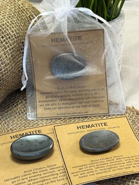 Natural Crystal Worry Stone , Hematite Thumb Stone ,Root Chakra , Palm Stone, Pocket Stone Gift , Smooth Gemstone, Gifts for Friends Him Her