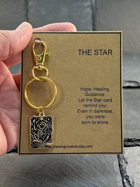 Tarot Card Keychain with Gift Card The Sun, Moon, Star, Death Card & More Gold Finish  Inspirational Tarot Gift , Purse Charm Backpack Charm