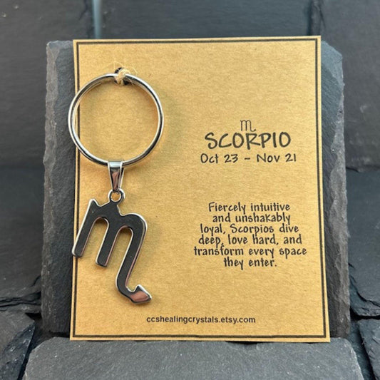 30% OFF Silver Scorpio Zodiac Keychain: Birthday Gift + Organza Bag