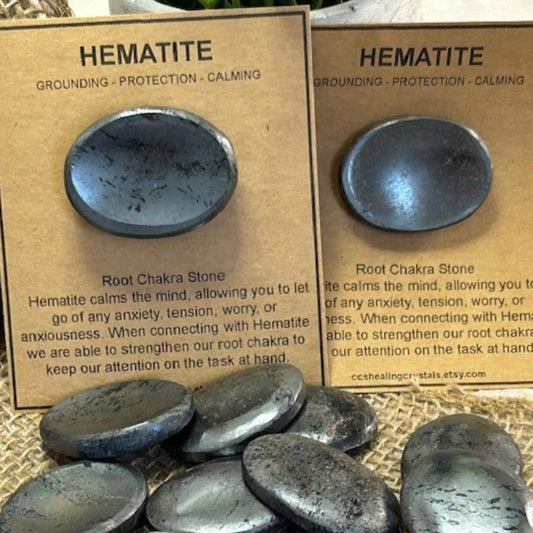 Natural Crystal Worry Stone , Hematite Thumb Stone ,Root Chakra , Palm Stone, Pocket Stone Gift , Smooth Gemstone, Gifts for Friends Him Her