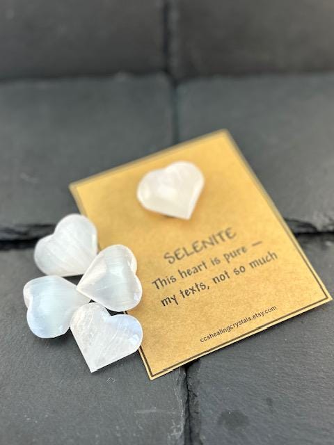 Funny Spiritual Gift Selenite Heart Crystal Energy Cleansing Crystal Heart Protection  Healing Crystal Gift for Friends Cute Healing Crystal