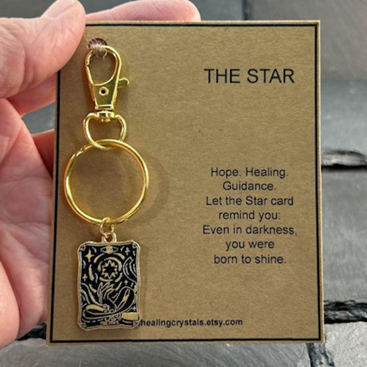 Tarot Card Keychain with Gift Card The Sun, Moon, Star, Death Card & More Gold Finish  Inspirational Tarot Gift , Purse Charm Backpack Charm