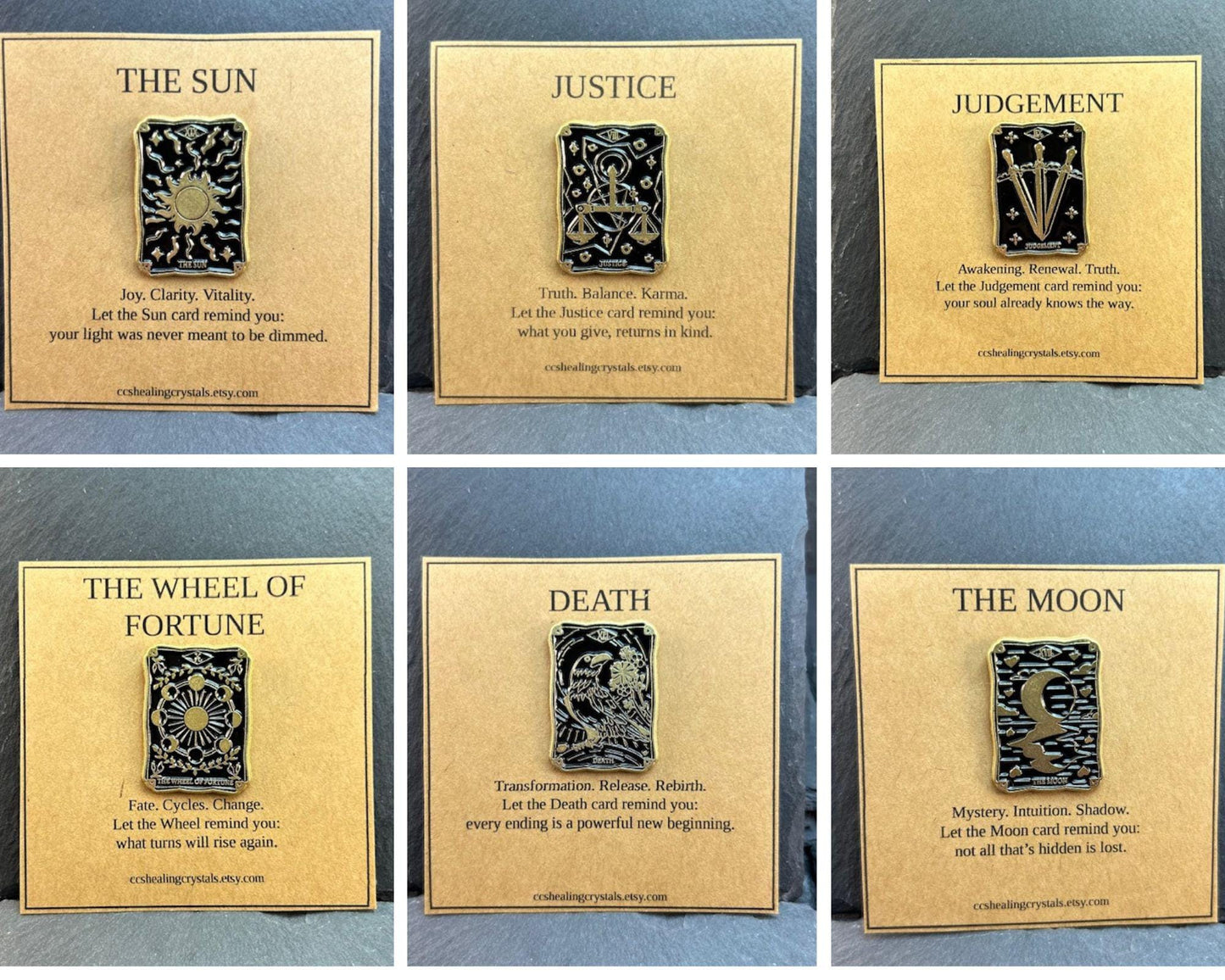 Tarot Card Enamel Pin with Tarot Meaning Card Lapel Pin The Magician, The Lovers, Strength & More Spiritual Gift for Tarot Lovers Tarot Pin