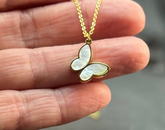 FREE SHIPPING ! - Tiny Butterfly Necklace, 18K Gold-Plated Dainty Necklace